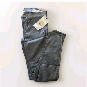 Rag & Bone Jean Super Skinny Legging Coated Metallic Pewter Silver Size 26 NWT
